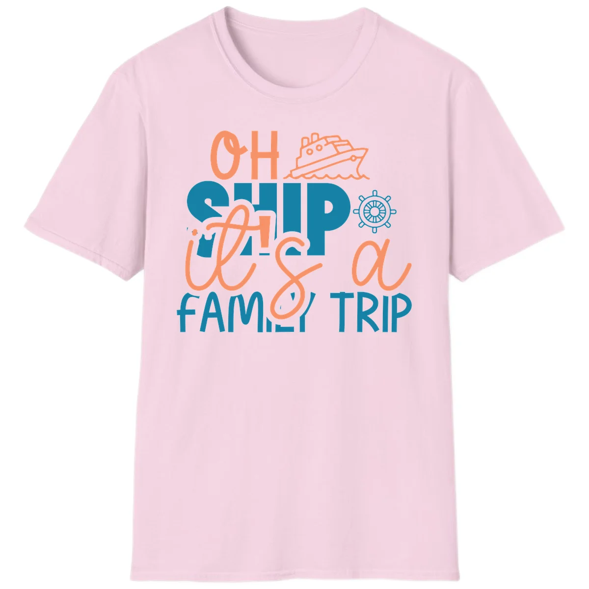 Oh Ship Family Cruise Trip Funny Nautical T-Shirt in Light Pink