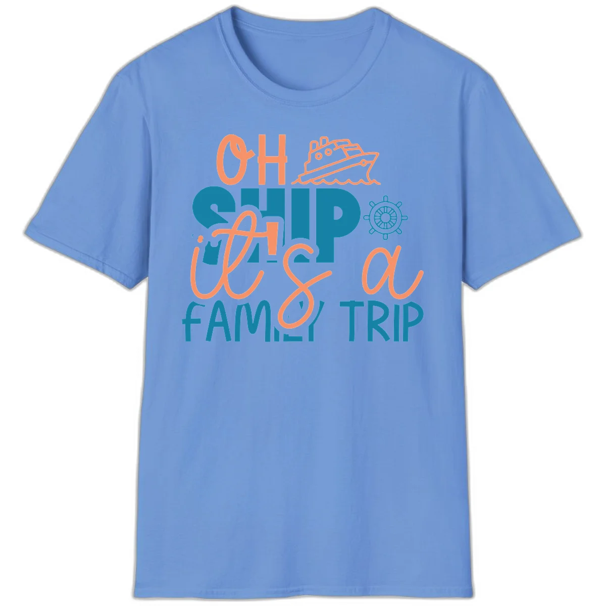 Oh Ship Family Cruise Trip Funny Nautical T-Shirt in Carolina Blue