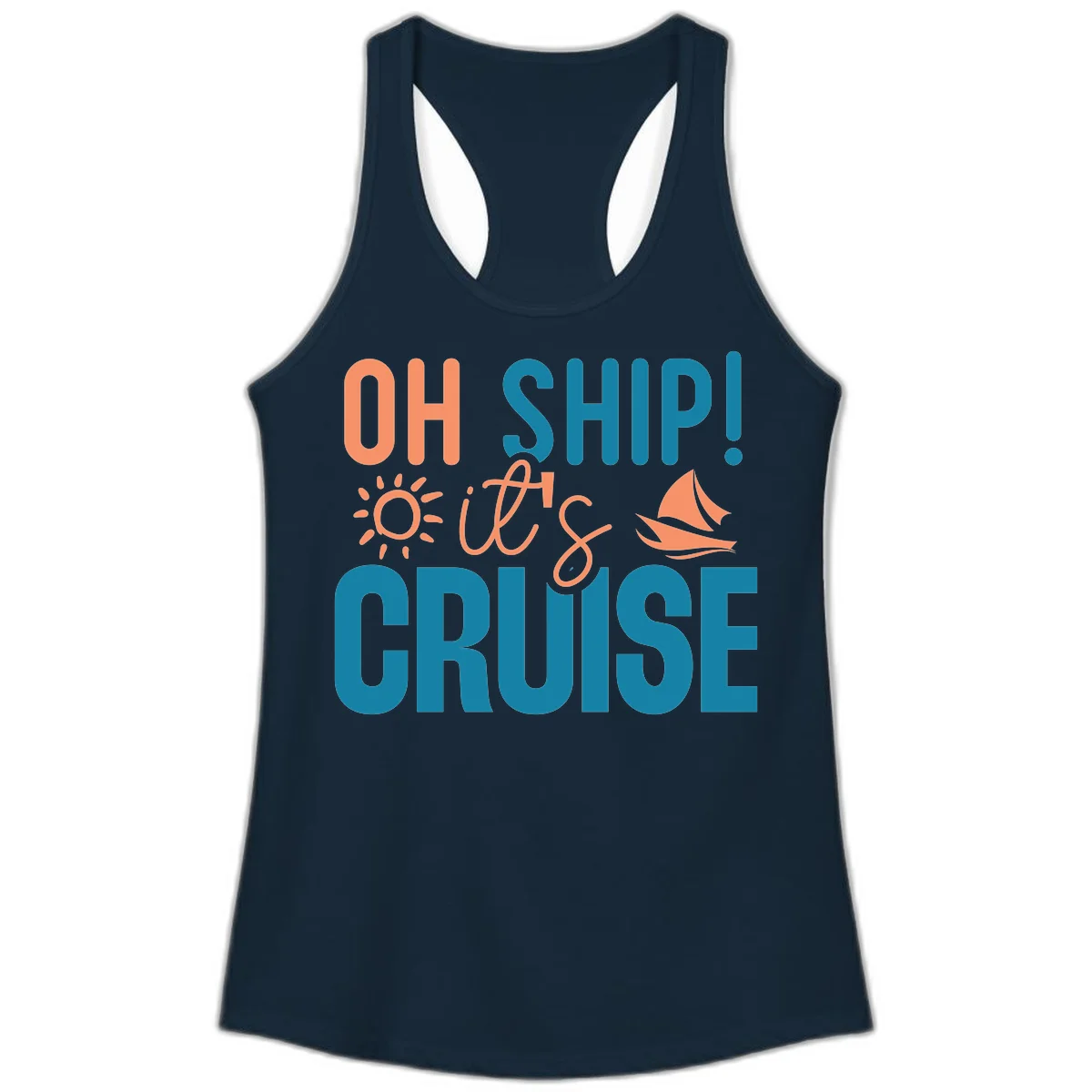 Oh Ship We're On A Cruise Ladies Tank in Solid Midnight Navy