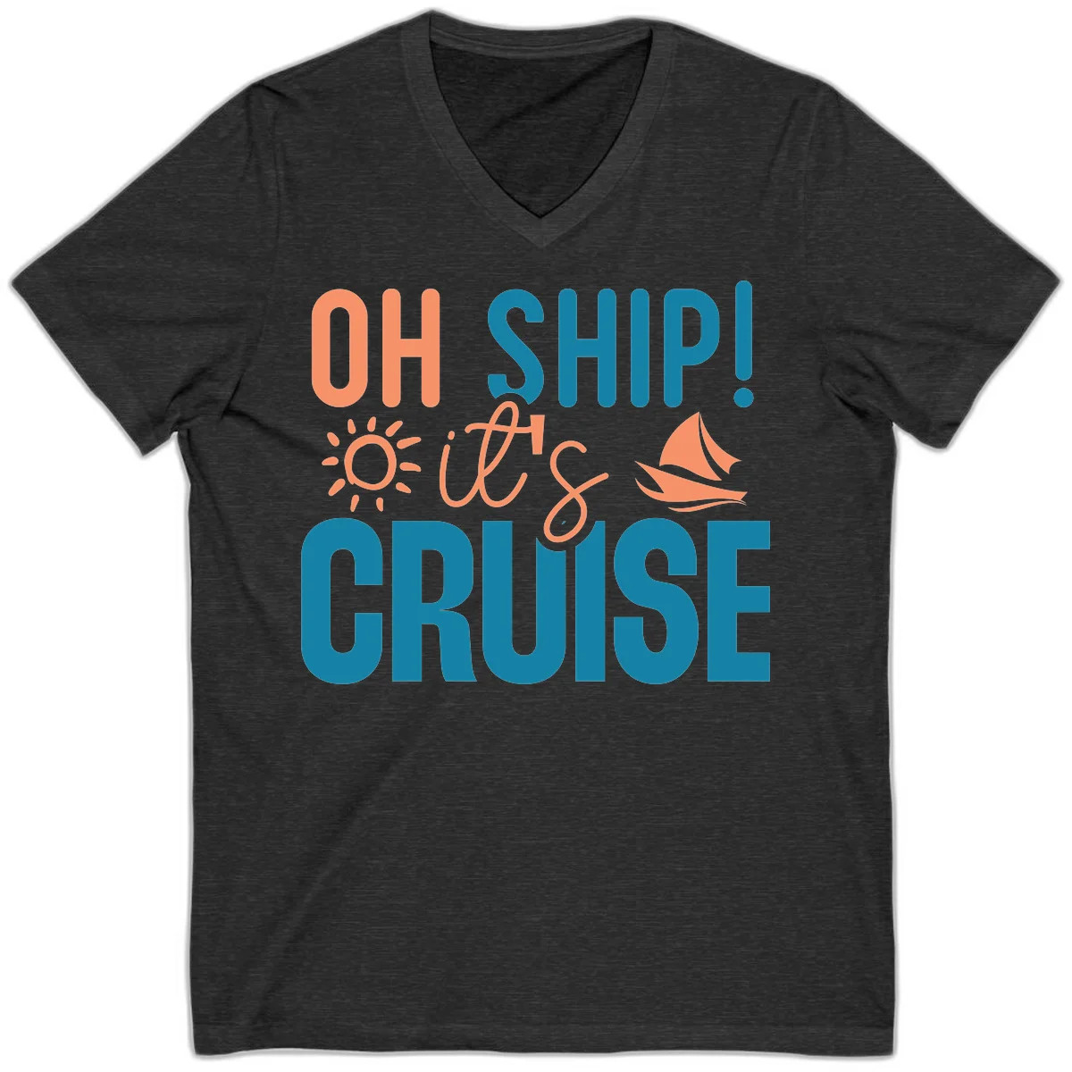 Oh Ship We're On A Cruise V-Neck in Dark Grey Heather