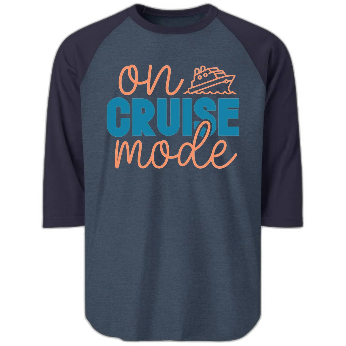 Ahoy Cruise Mode Raglan 3/4 Sleeve in Heather Denim Navy