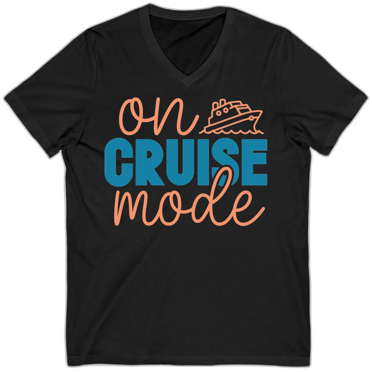 Ahoy Cruise Mode V-Neck Tee in Black