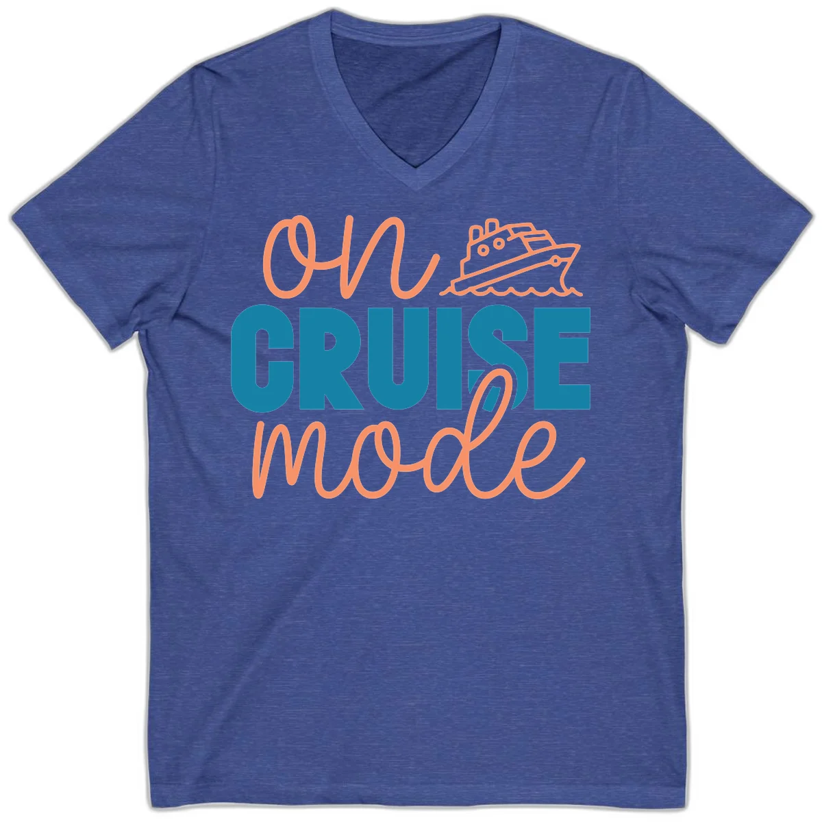 Ahoy Cruise Mode V-Neck Tee in Heather True Royal