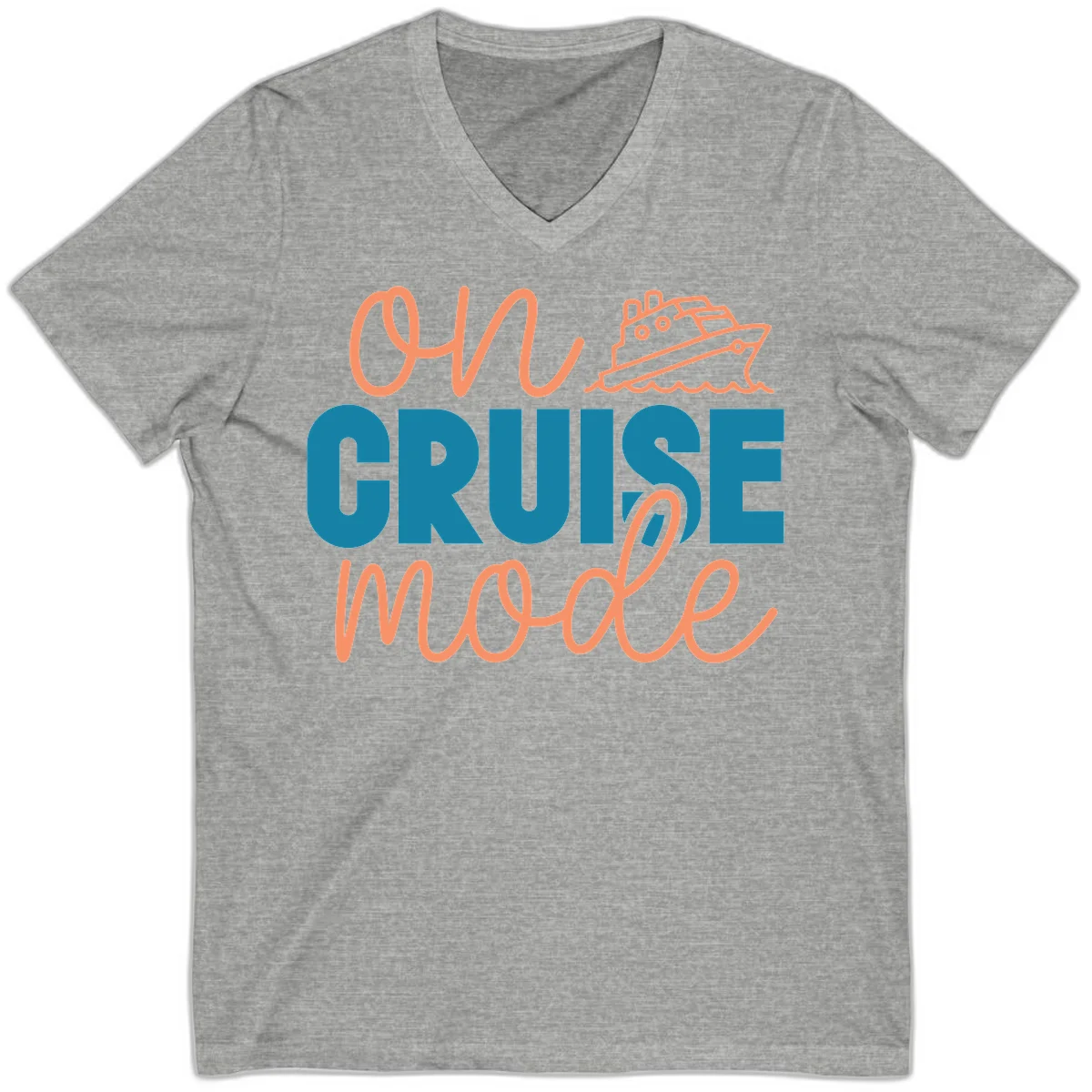 Ahoy Cruise Mode V-Neck Tee in Athletic Heather