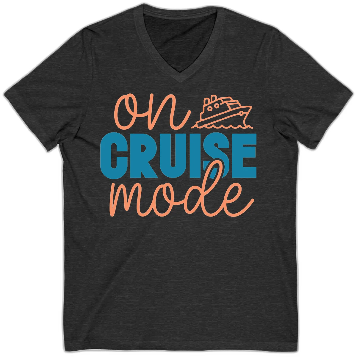 Ahoy Cruise Mode V-Neck Tee in Dark Grey Heather