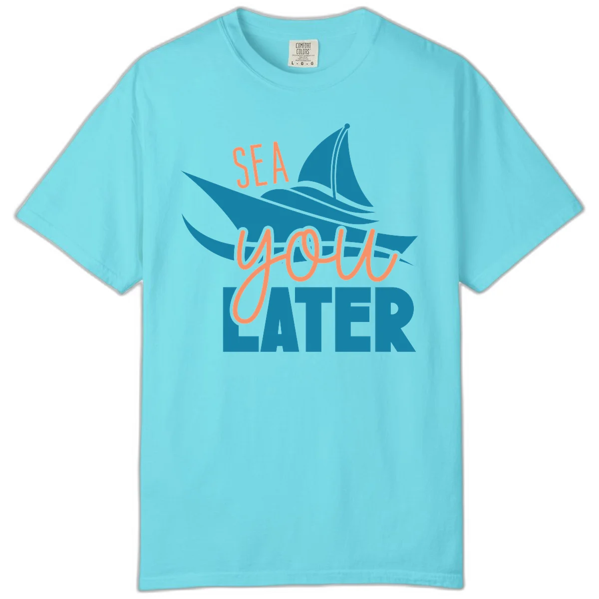 Sea You Later Sailboat Comfort Color Tee in Lagoon Blue