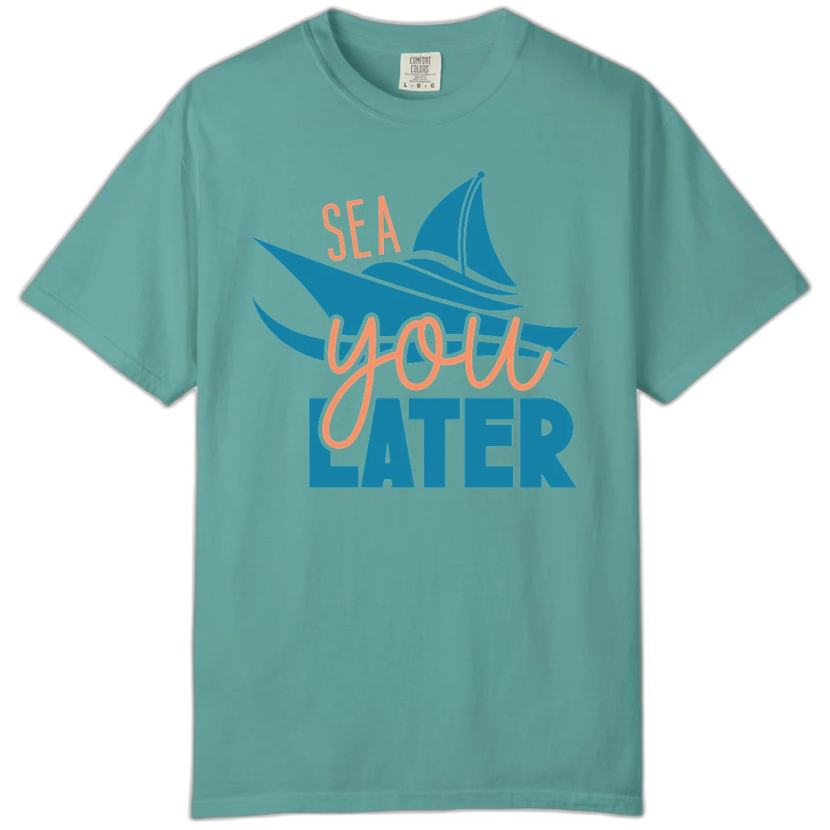 Sea You Later Sailboat Comfort Color Tee in Seafoam