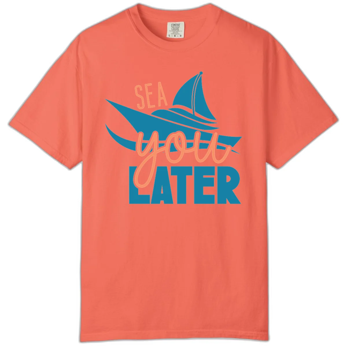 Sea You Later Sailboat Comfort Color Tee in Bright Salmon