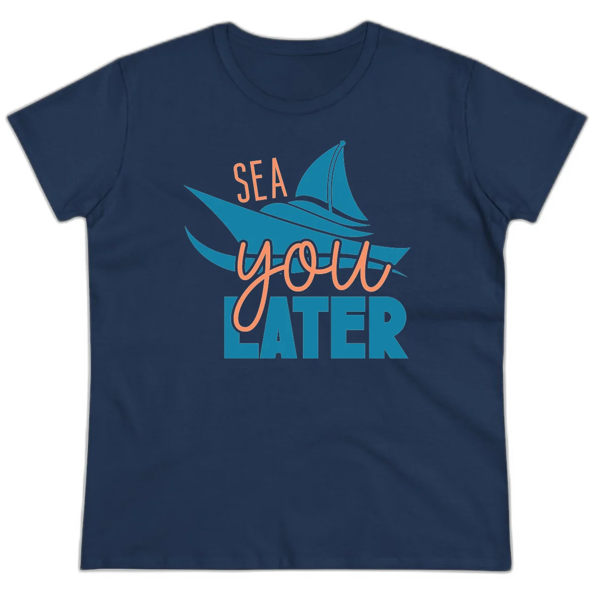 Sea You Later Sailboat Ladies Tee in Navy