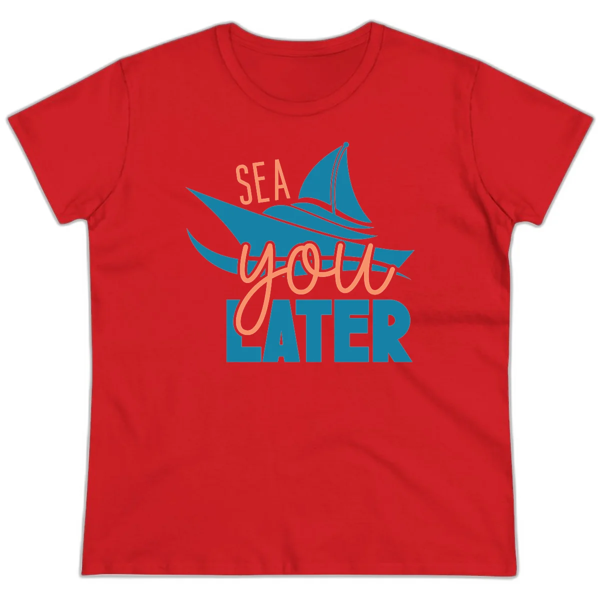 Sea You Later Sailboat Ladies Tee in Red
