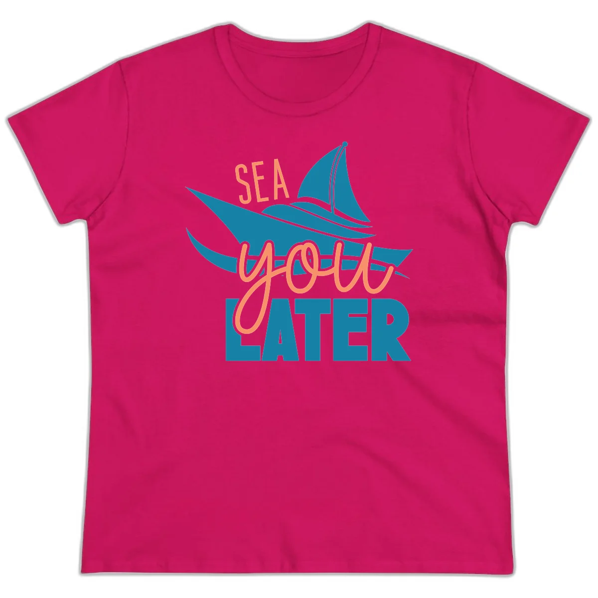 Sea You Later Sailboat Ladies Tee in Heliconia