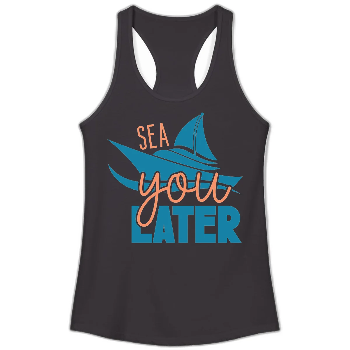 Sea You Later Sailboat Ladies Tank in Black