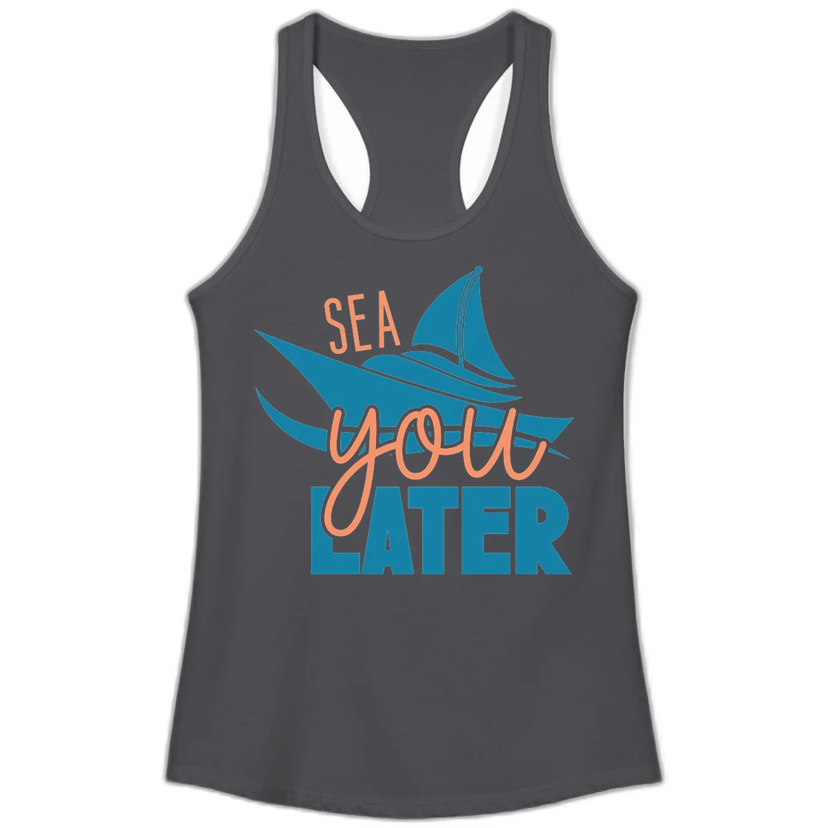 Sea You Later Sailboat Ladies Tank in Solid Dark Gray
