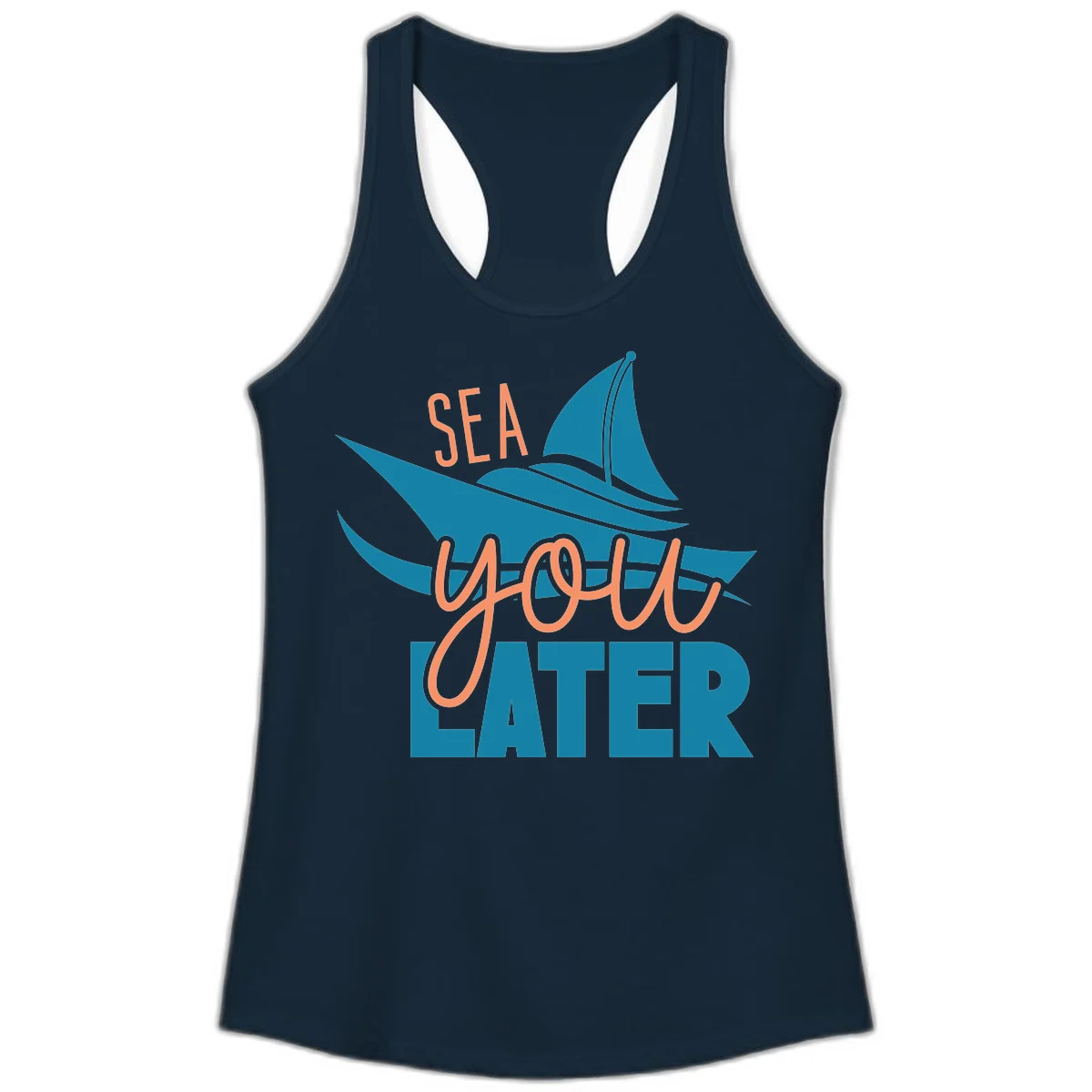 Sea You Later Sailboat Ladies Tank in Solid Midnight Navy