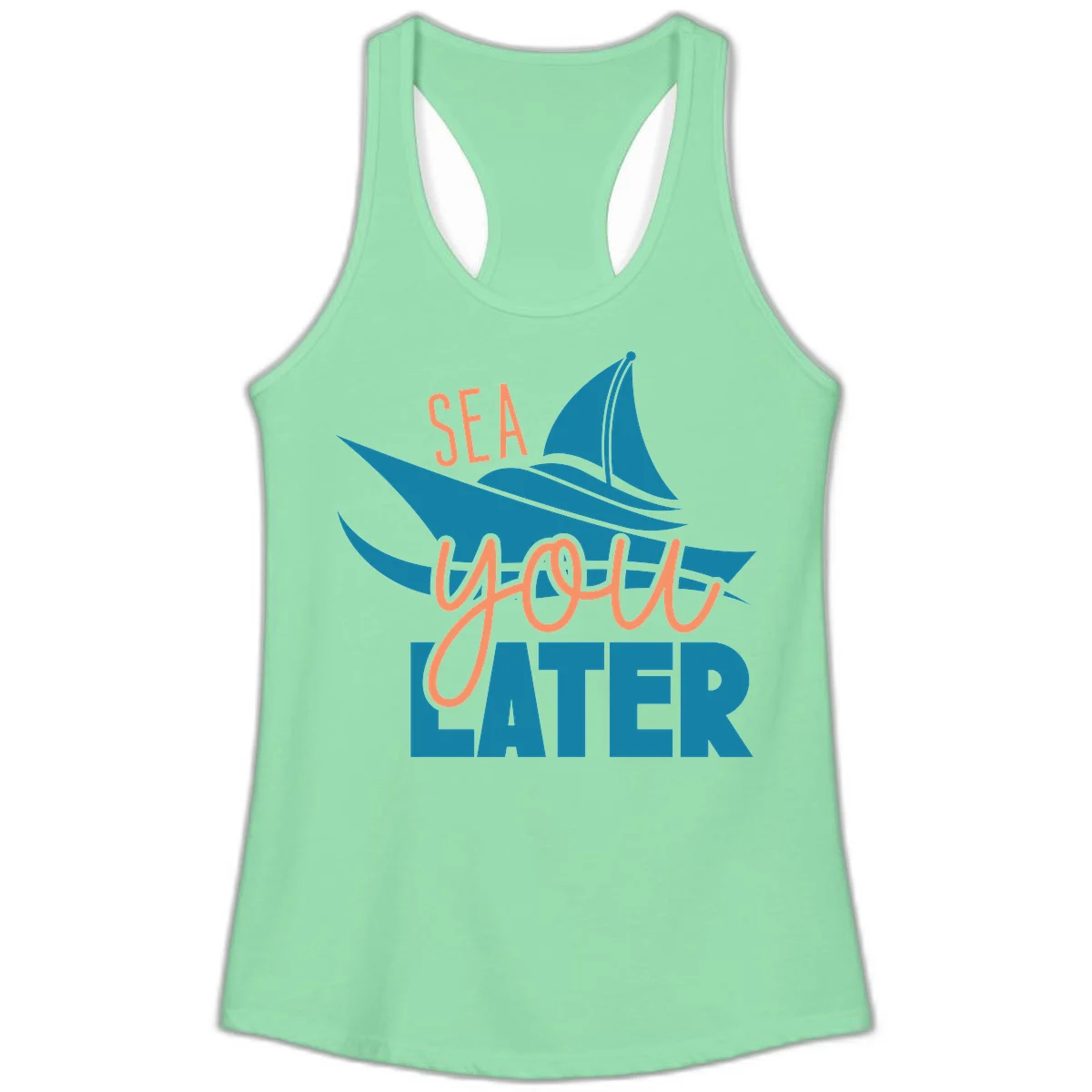 Sea You Later Sailboat Ladies Tank in Solid Mint
