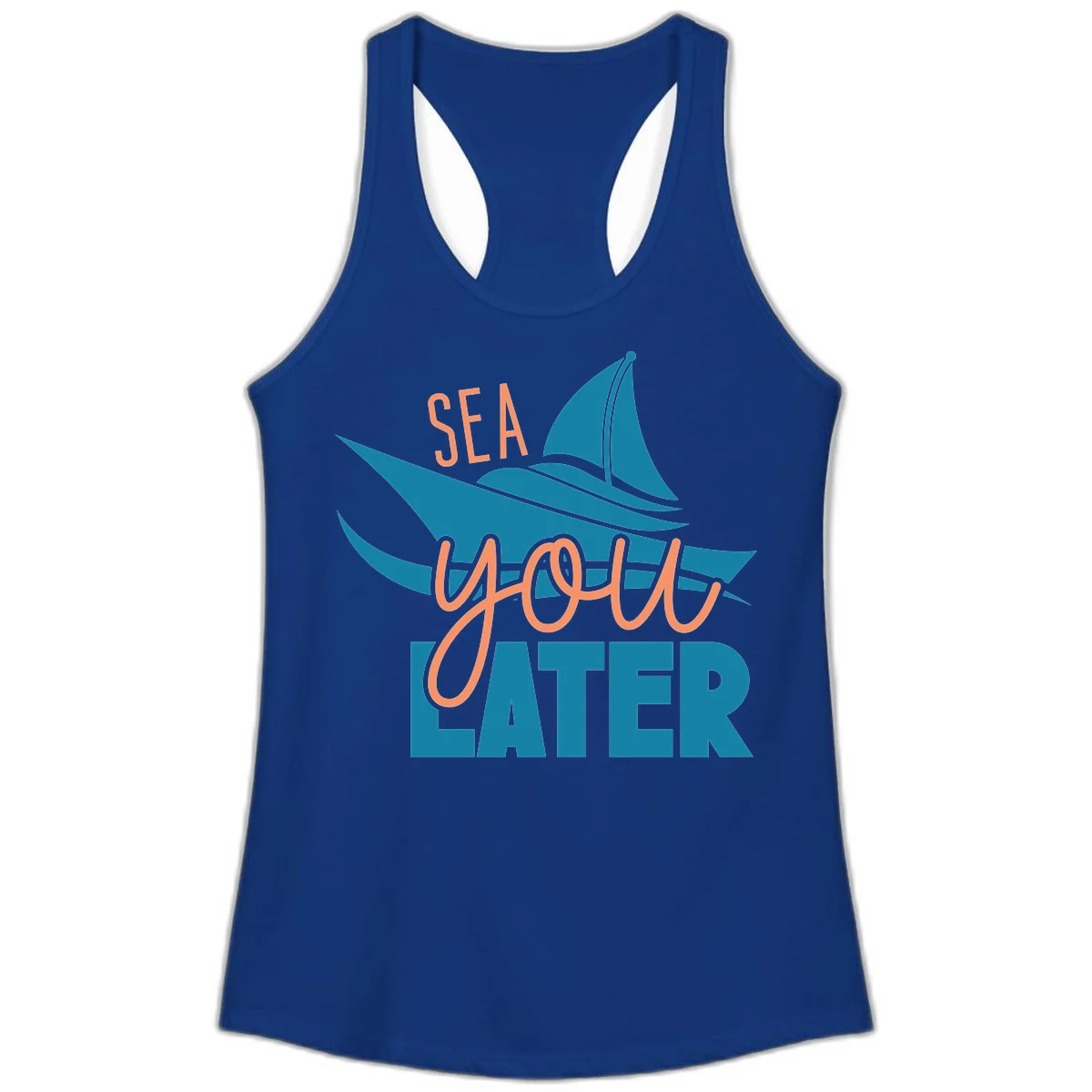 Sea You Later Sailboat Ladies Tank in Solid Royal