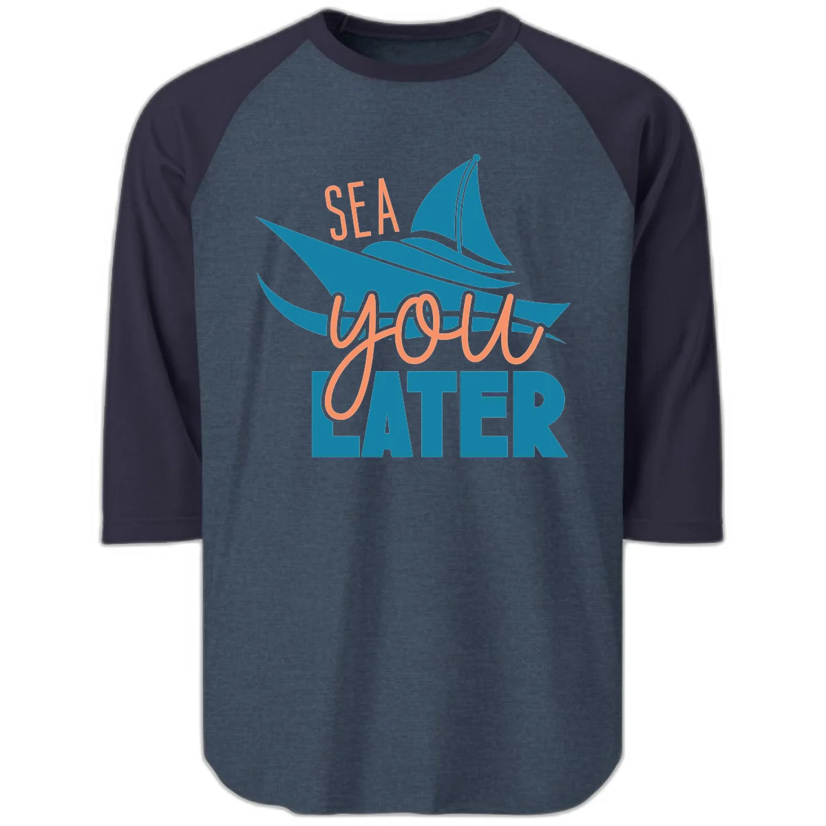 Sea You Later Sailboat Raglan 3/4 in Heather Denim Navy