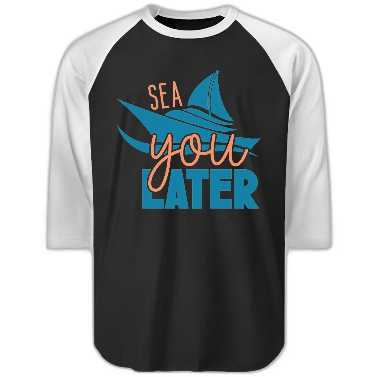 Sea You Later Sailboat Raglan 3/4 in Black White