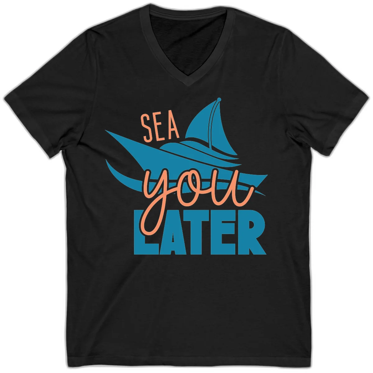 Sea You Later Sailboat V-Neck in Black