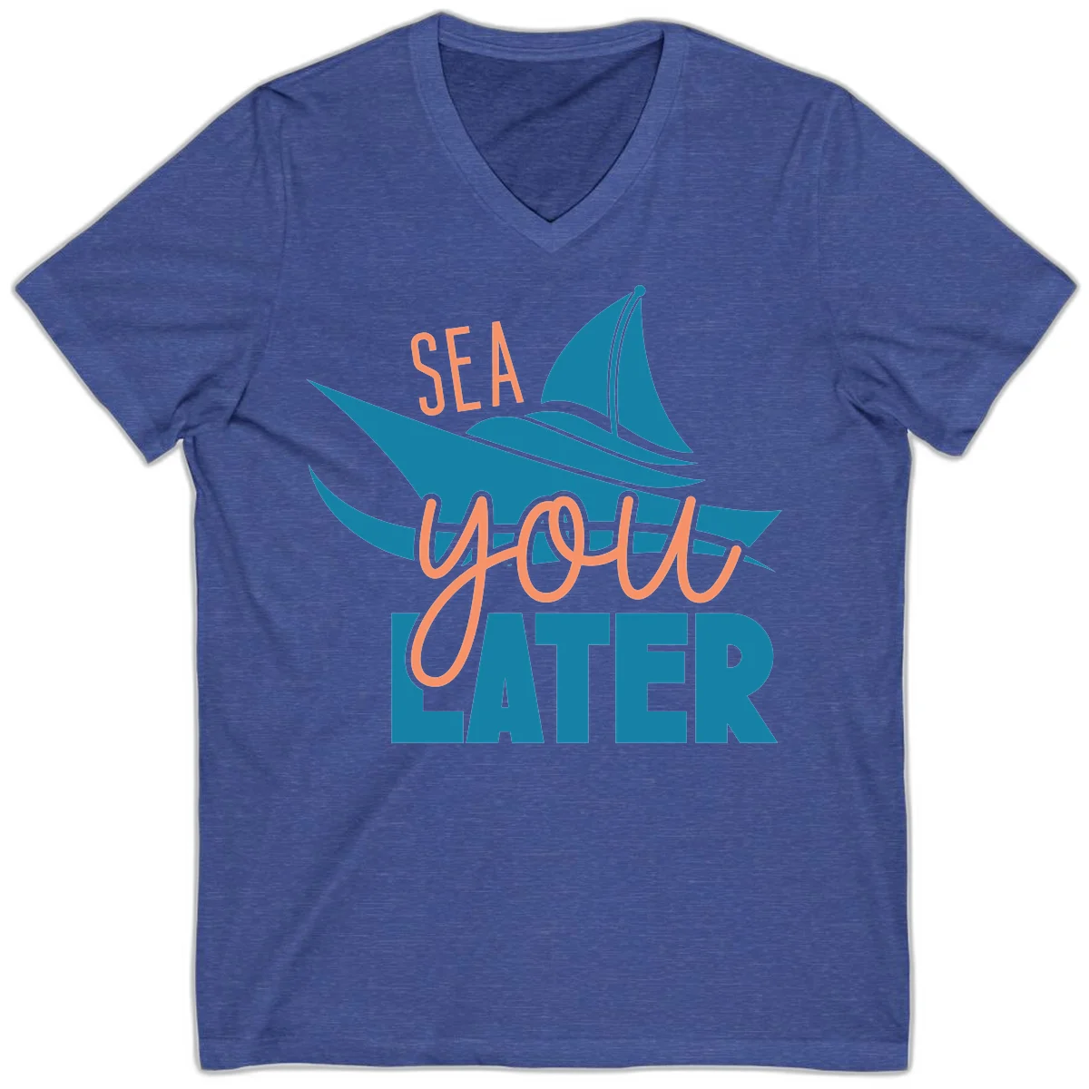 Sea You Later Sailboat V-Neck in Heather True Royal