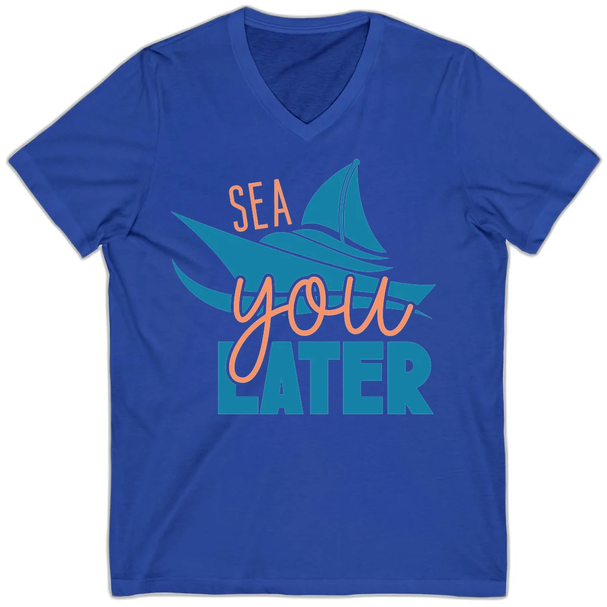 Sea You Later Sailboat V-Neck in True Royal