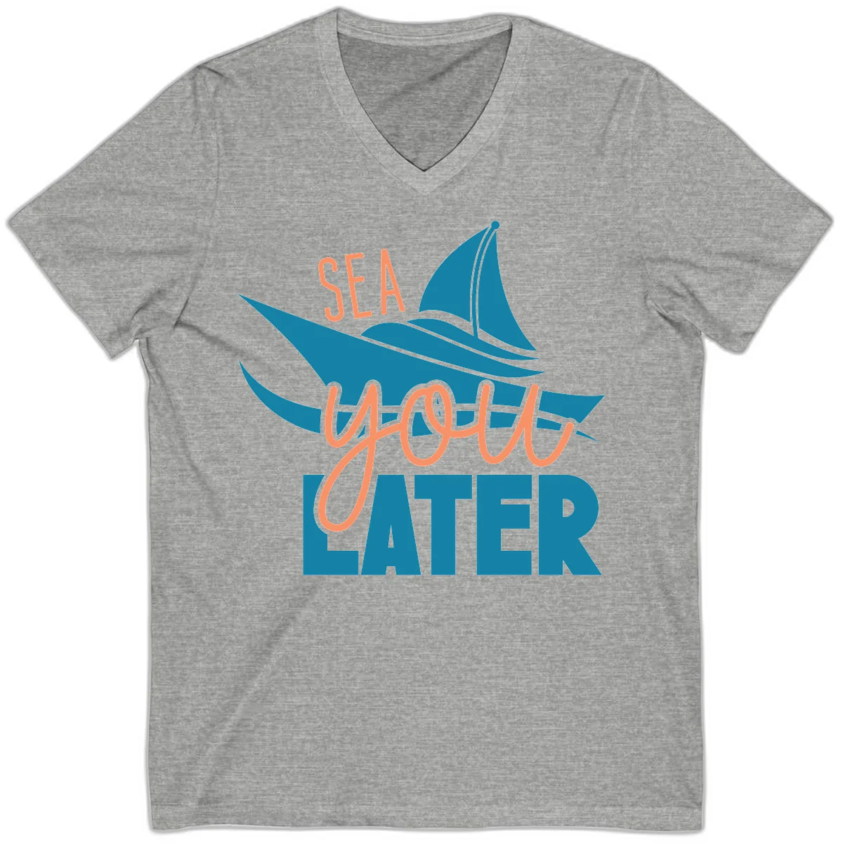 Sea You Later Sailboat V-Neck in Athletic Heather