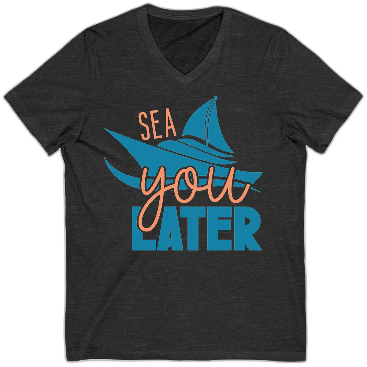 Sea You Later Sailboat V-Neck in Dark Grey Heather