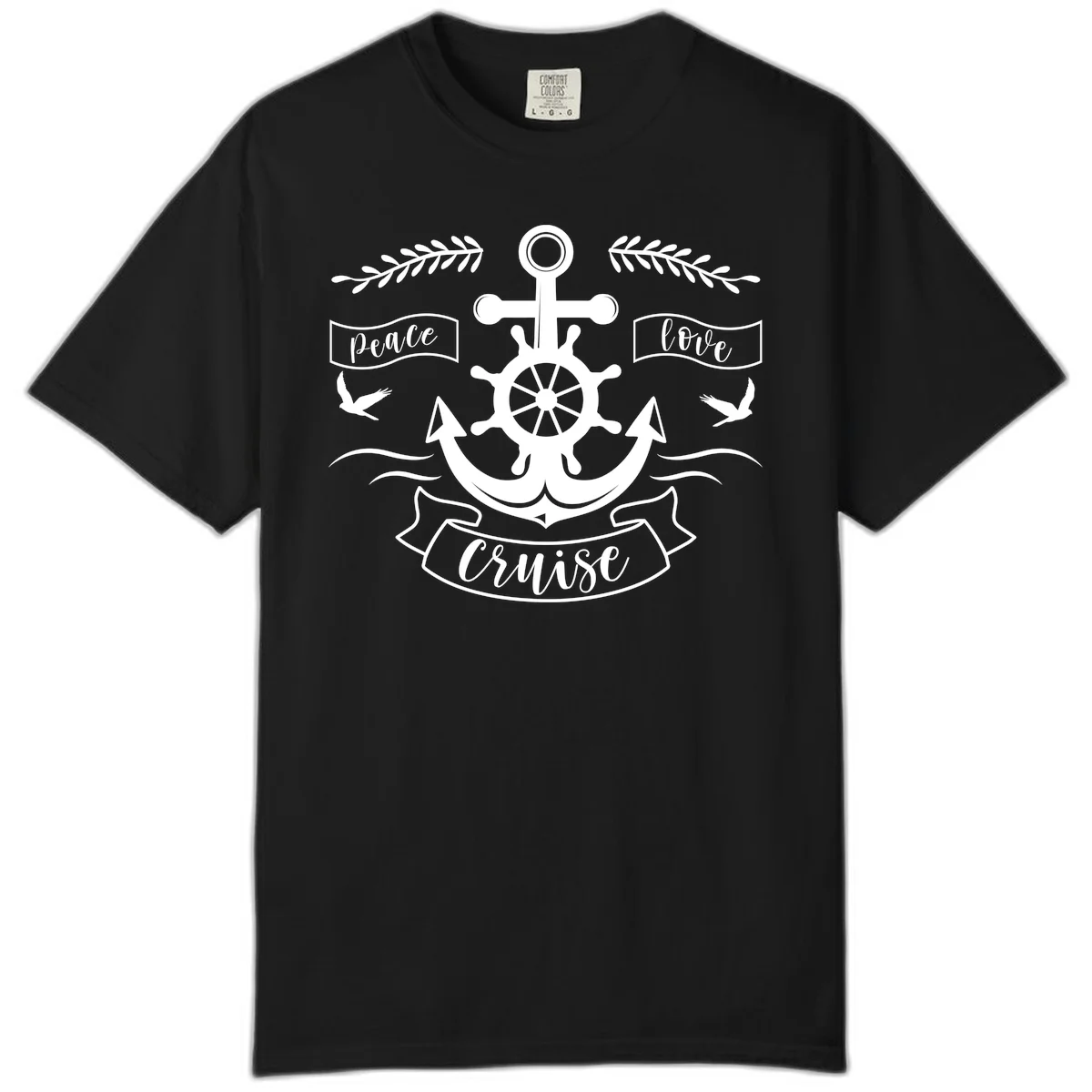 Peace Love Cruise Anchor Comfort Color T-Shirt in Black