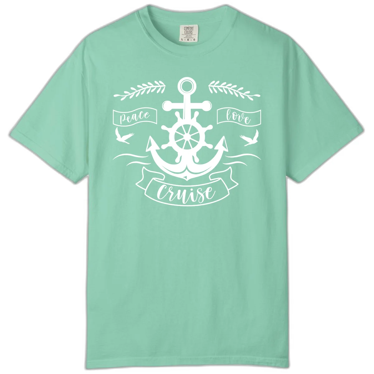 Peace Love Cruise Anchor Comfort Color T-Shirt in Island Reef