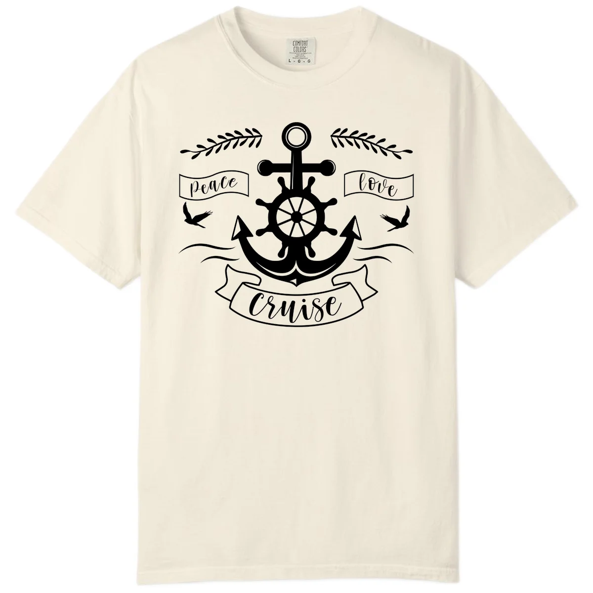 Peace Love Cruise Anchor Comfort Color T-Shirt in Ivory