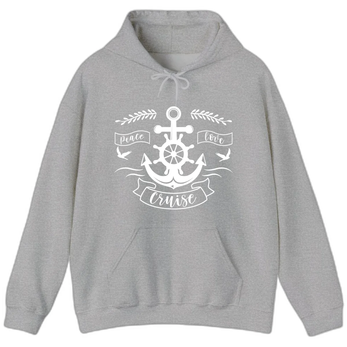 Peace Love Cruise Anchor Hoodie in Sport Grey