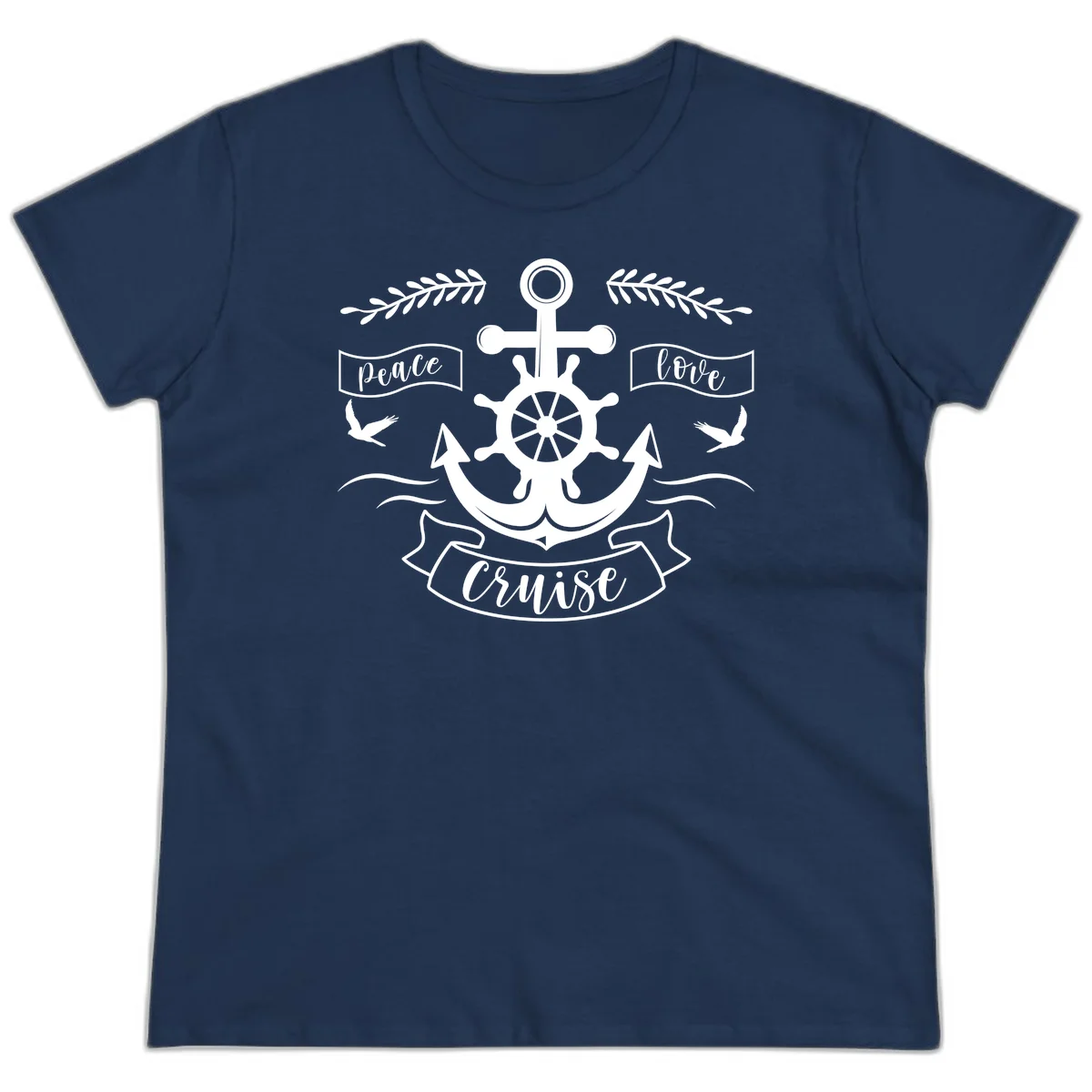 Peace Love Cruise Anchor Ladies Tee in Navy