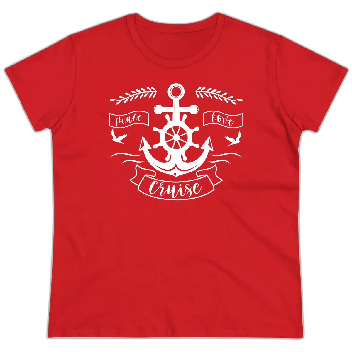 Peace Love Cruise Anchor Ladies Tee in Red