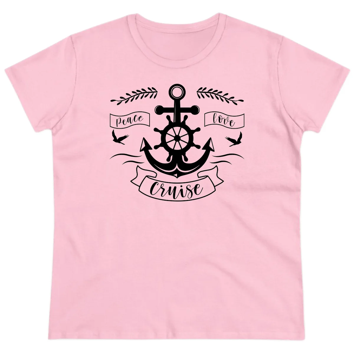 Peace Love Cruise Anchor Ladies Tee in Light Pink