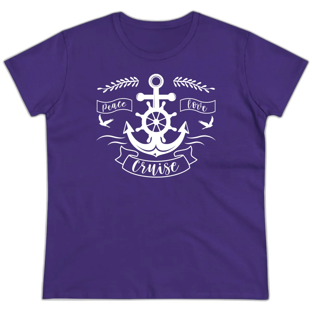 Peace Love Cruise Anchor Ladies Tee in Purple