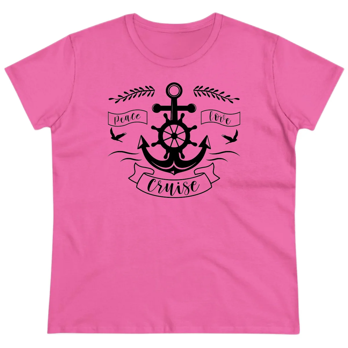 Peace Love Cruise Anchor Ladies Tee in Azalea