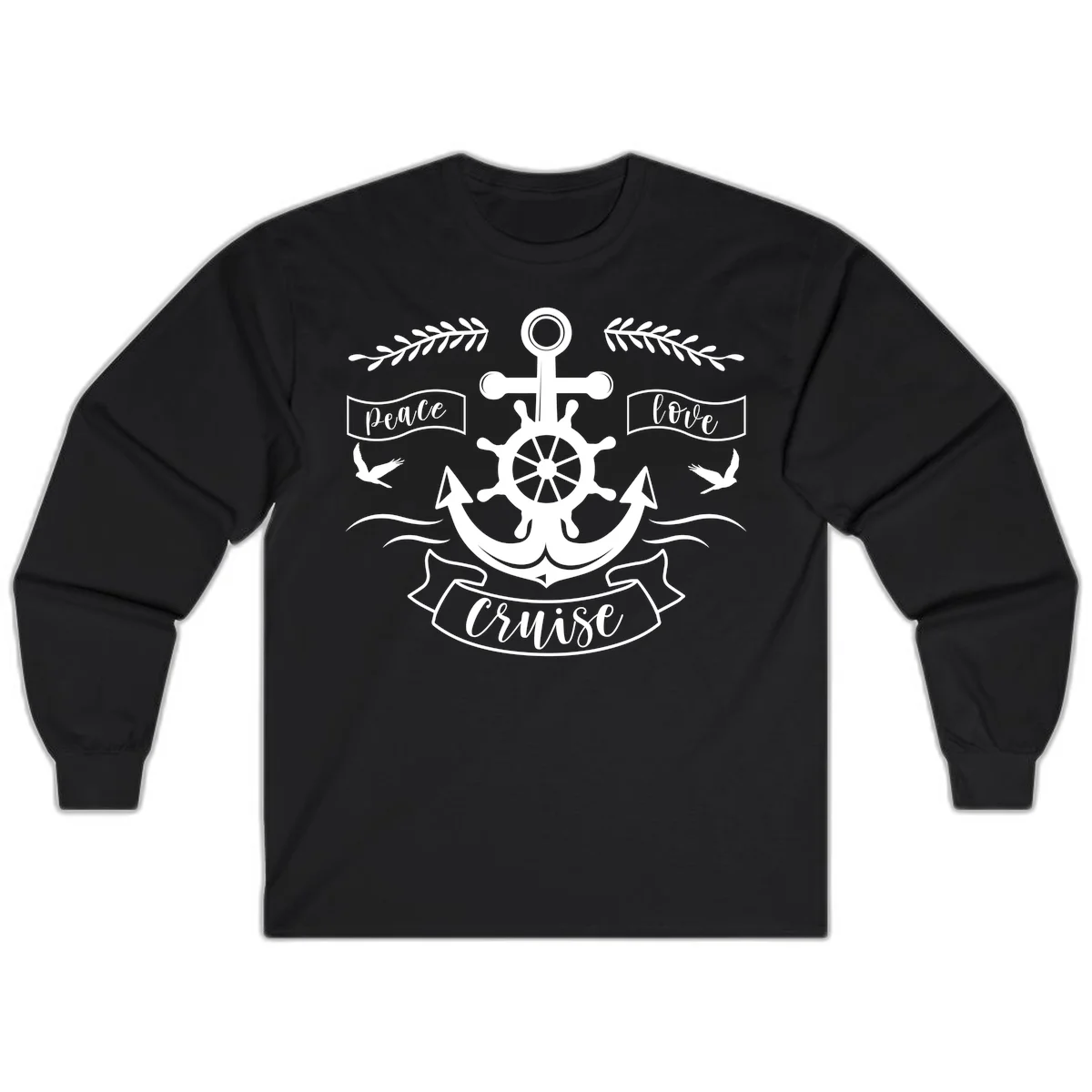 Peace Love Cruise Anchor Long Sleeve T-Shirt in Black