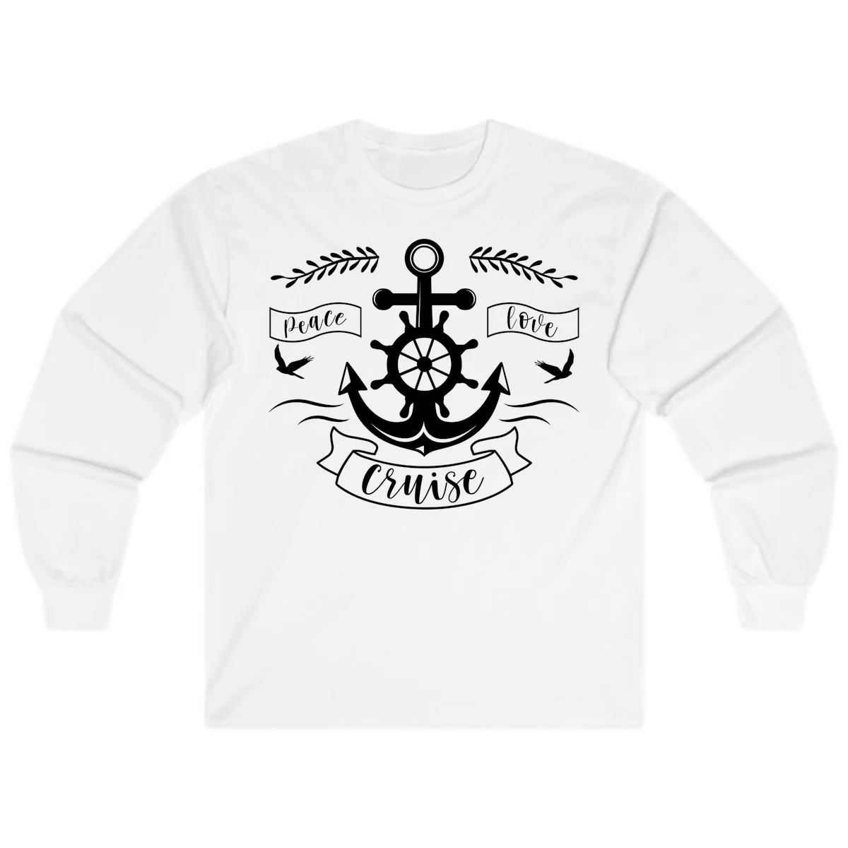 Peace Love Cruise Anchor Long Sleeve T-Shirt in White