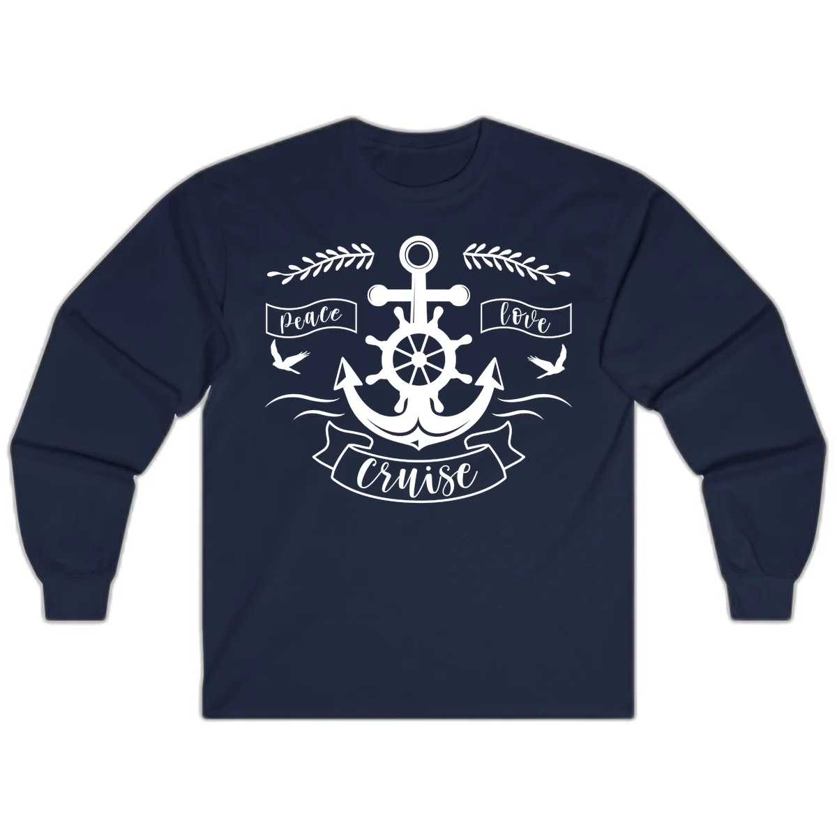 Peace Love Cruise Anchor Long Sleeve T-Shirt in Navy