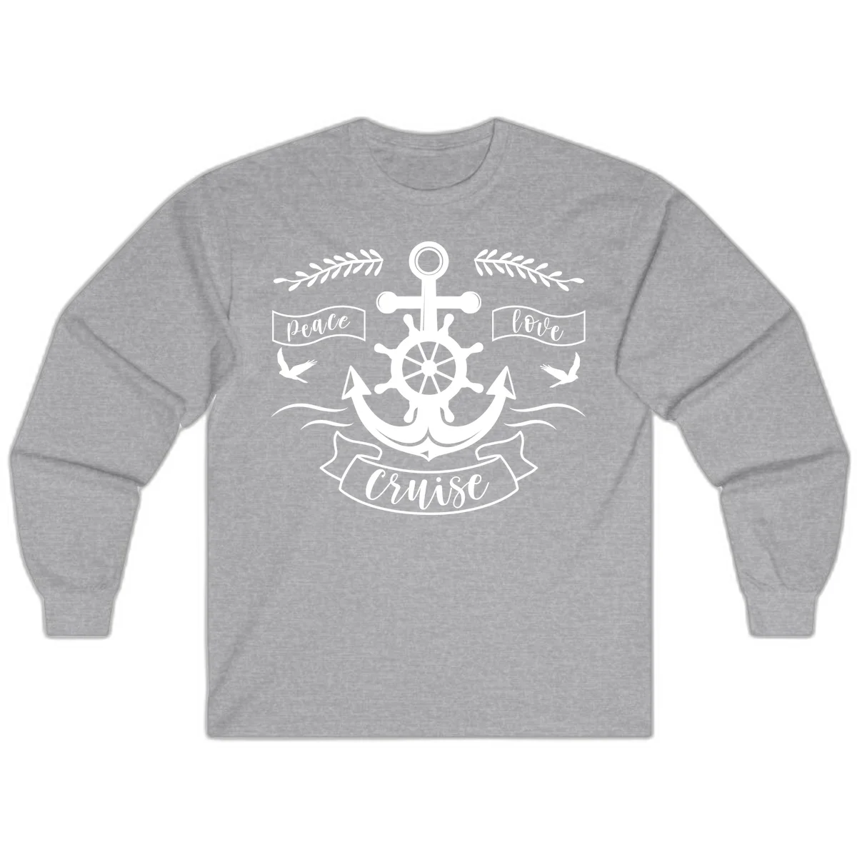 Peace Love Cruise Anchor Long Sleeve T-Shirt in Sport Grey