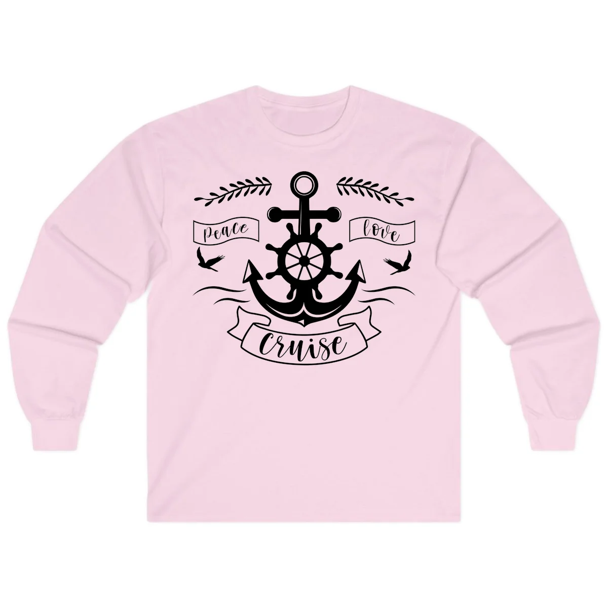 Peace Love Cruise Anchor Long Sleeve T-Shirt in Light Pink