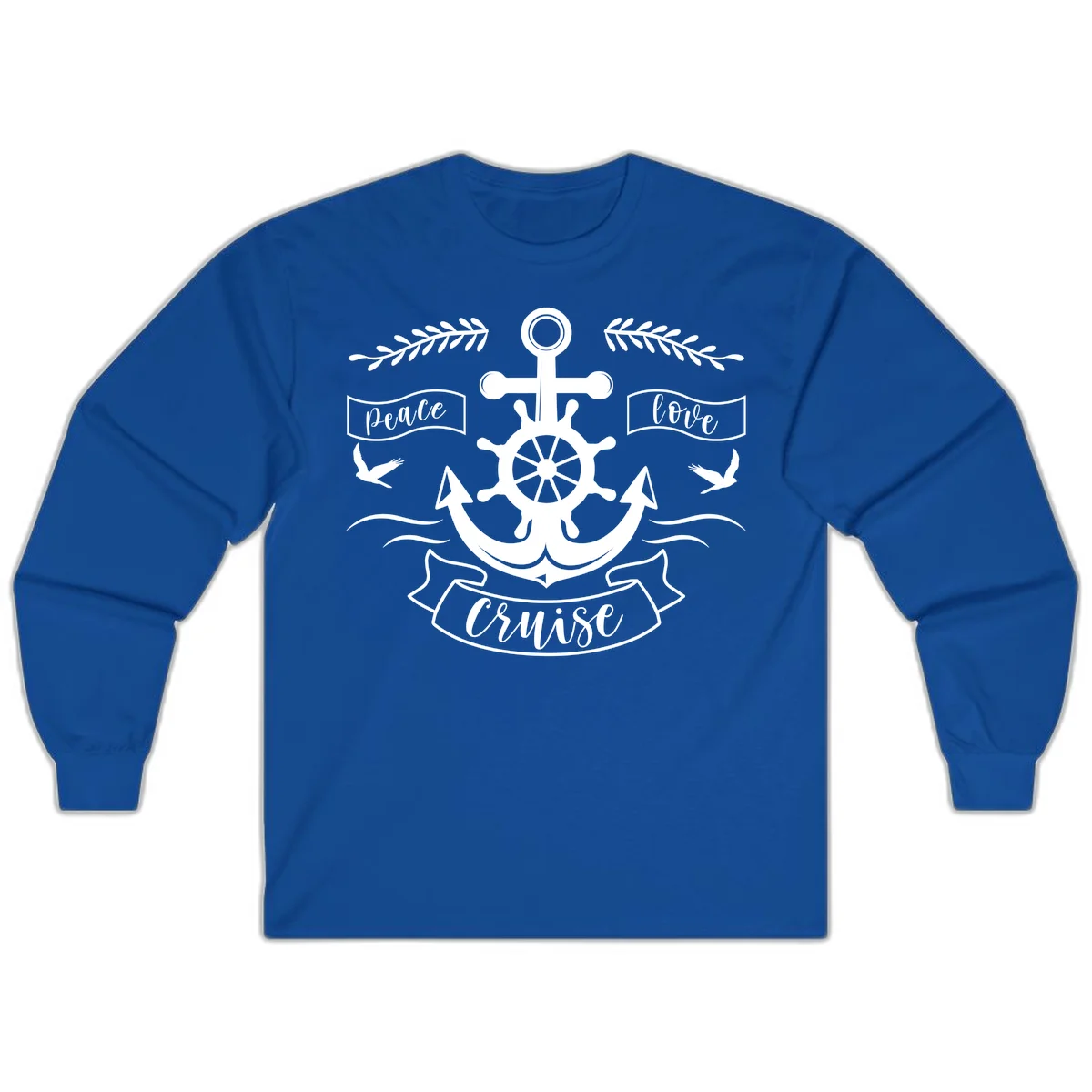 Peace Love Cruise Anchor Long Sleeve T-Shirt in Royal