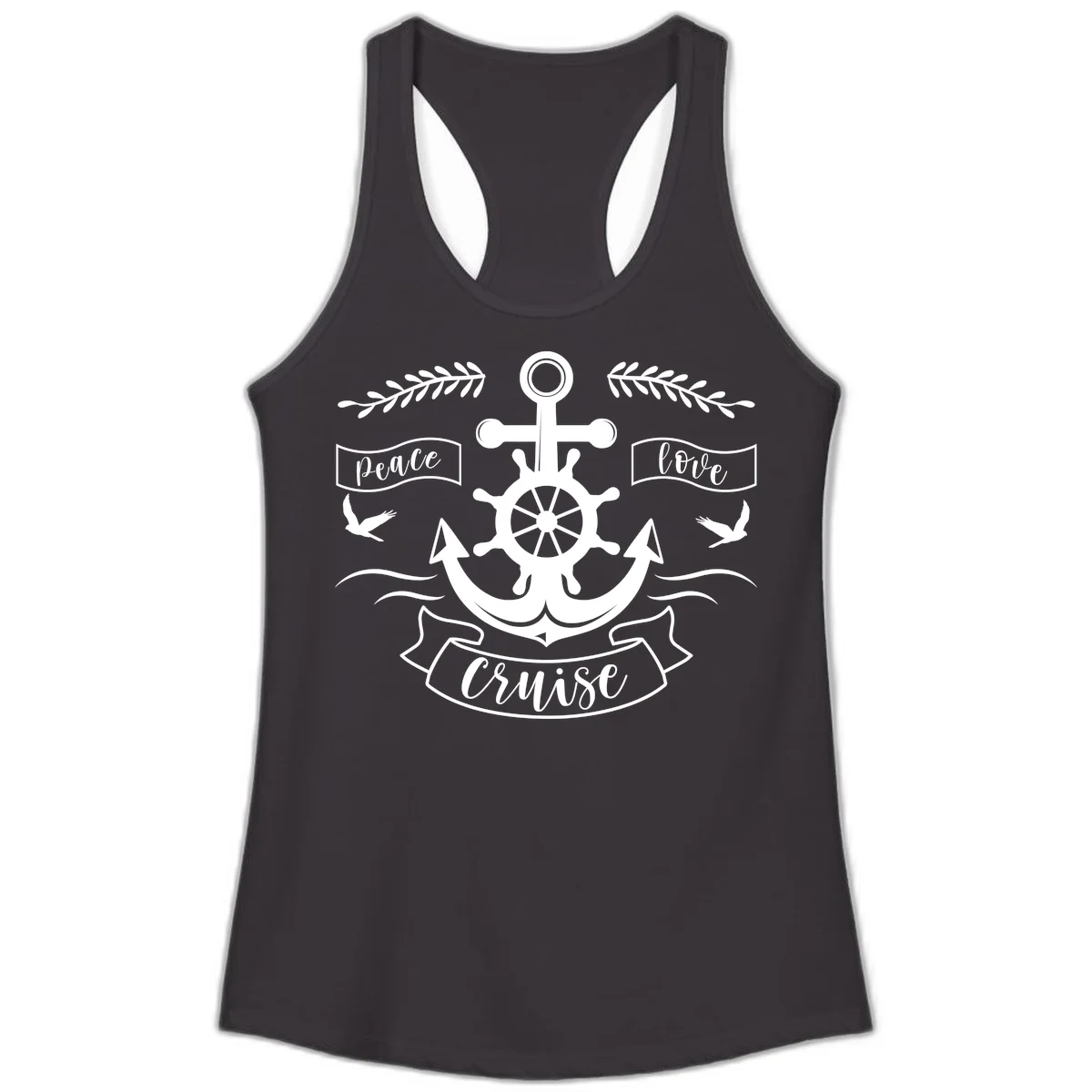 Peace Love Cruise Anchor Ladies Tank Top in Black
