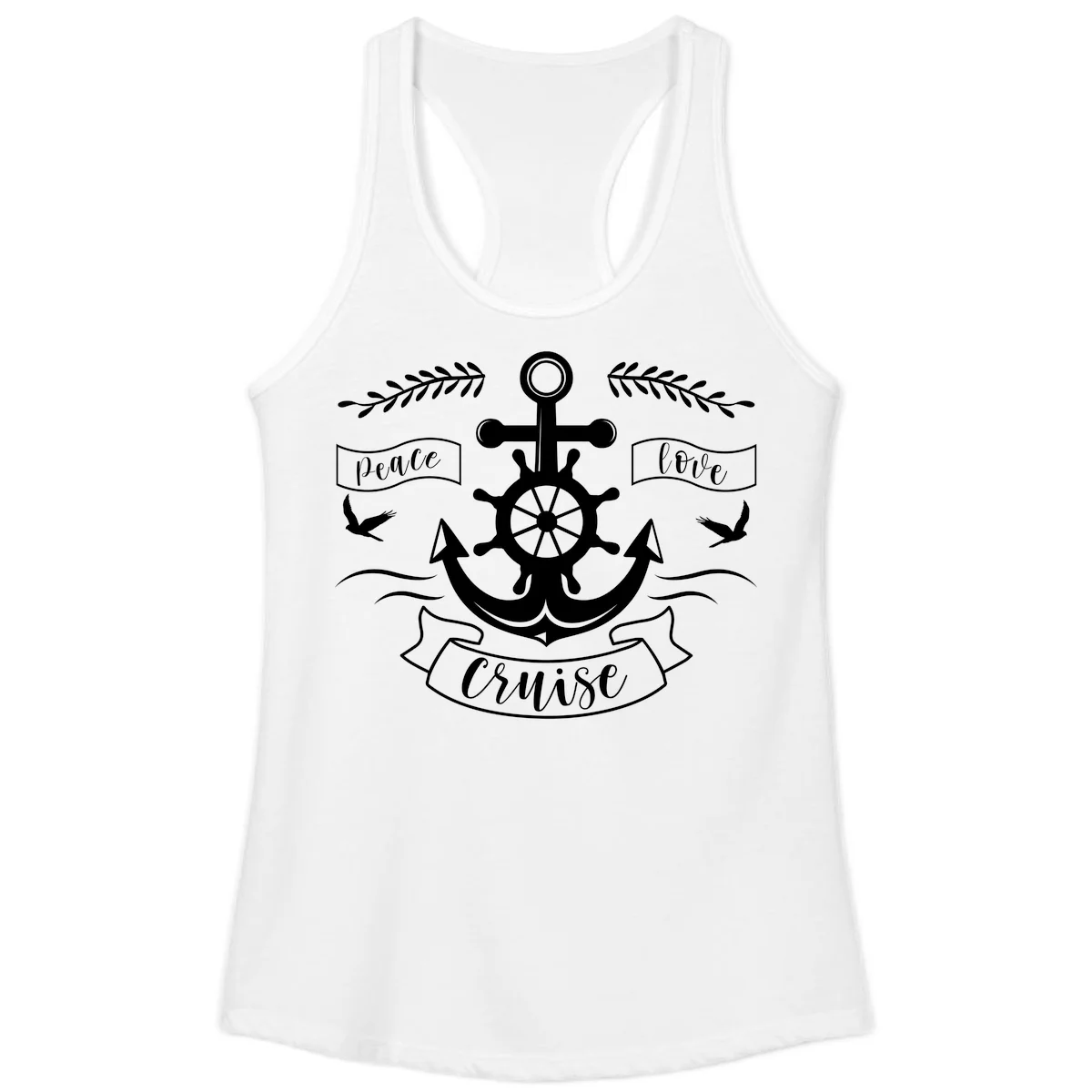 Peace Love Cruise Anchor Ladies Tank Top in White