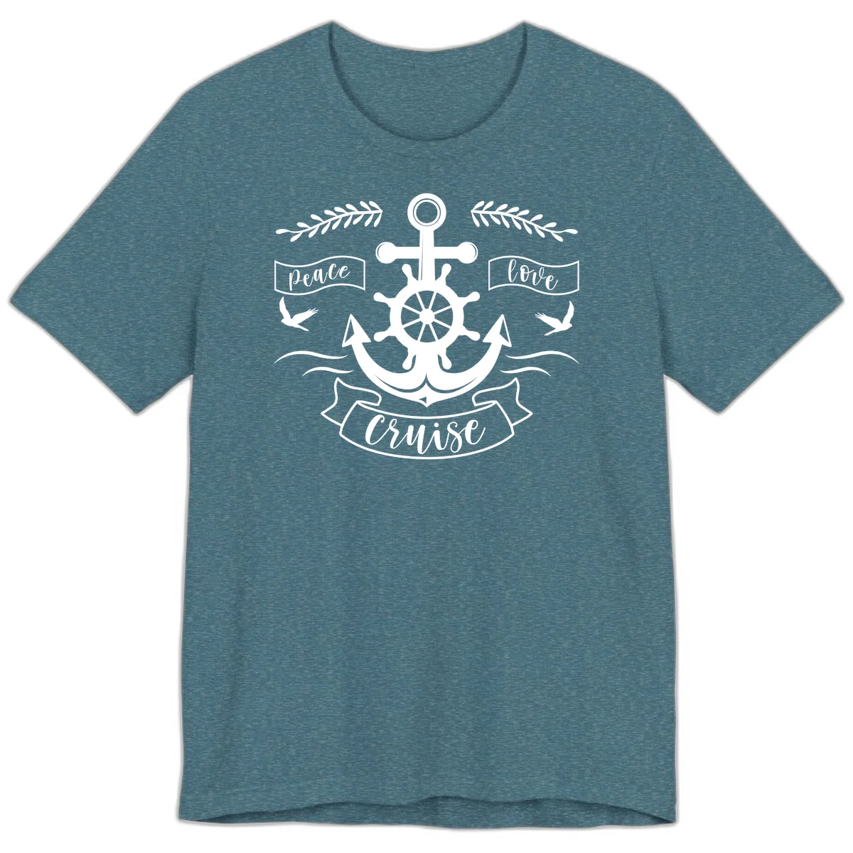 Peace Love Cruise Anchor Premium T-Shirt in Heather Deep Teal