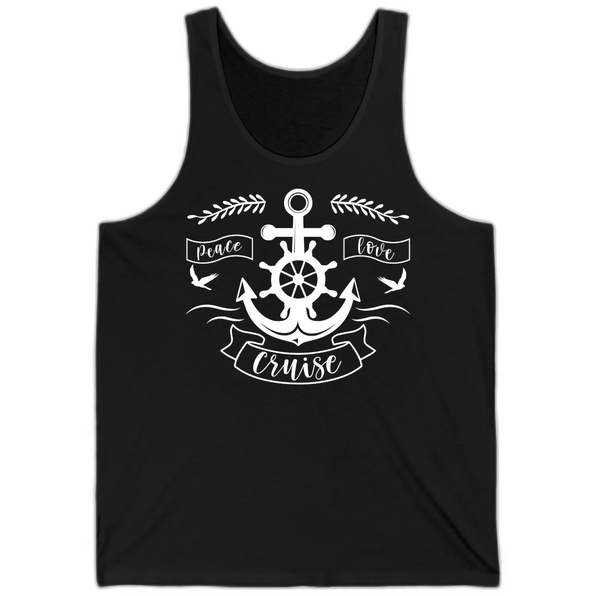 Peace Love Cruise Anchor Tank Top in Black