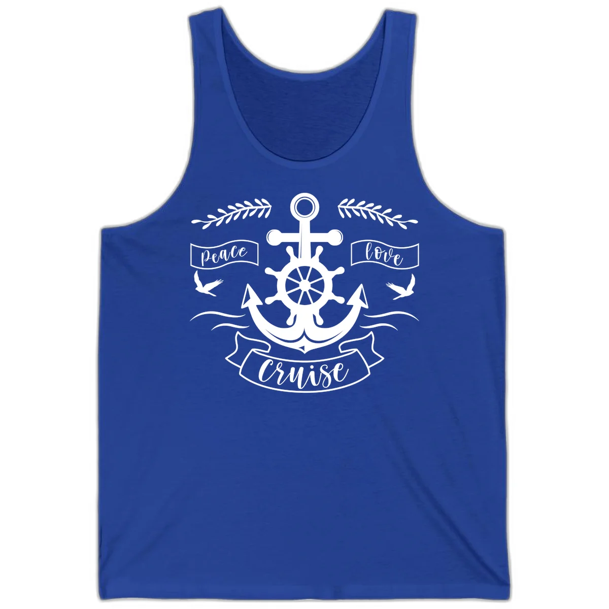Peace Love Cruise Anchor Tank Top in True Royal