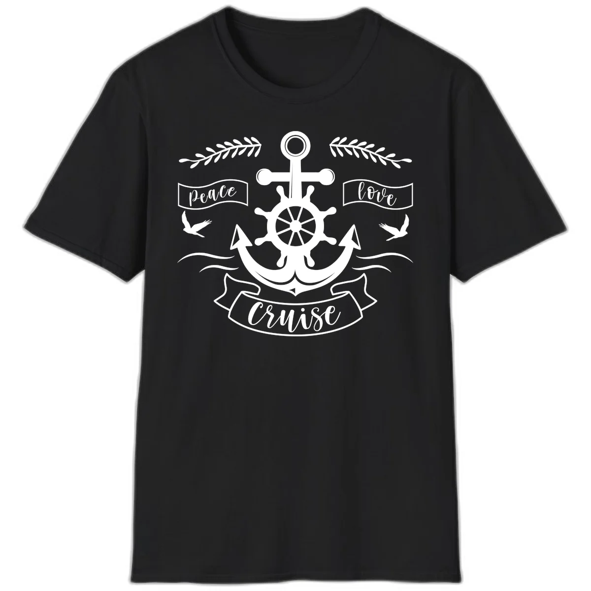 Peace Love Cruise Anchor T-Shirt in Black
