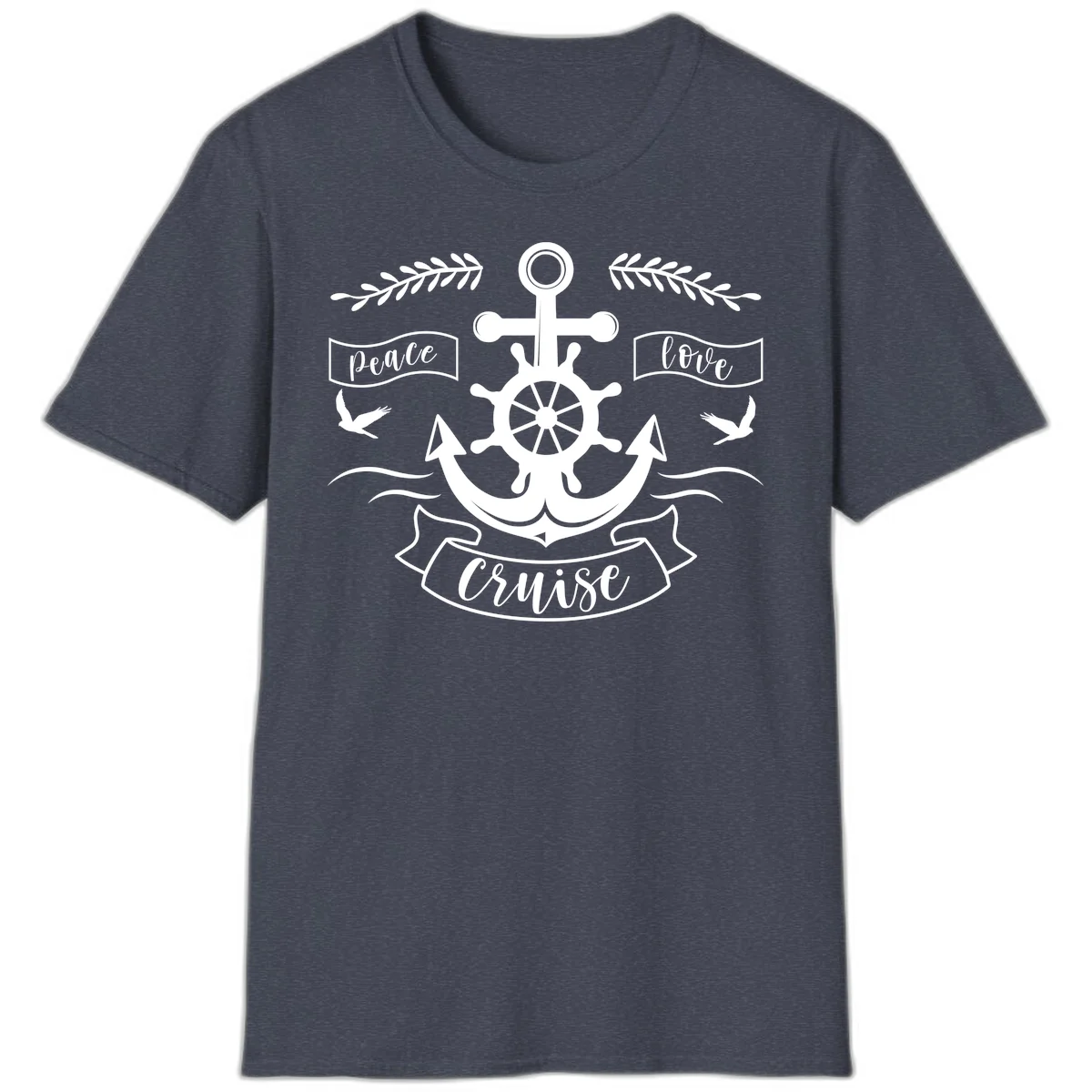 Peace Love Cruise Anchor T-Shirt in Heather Navy