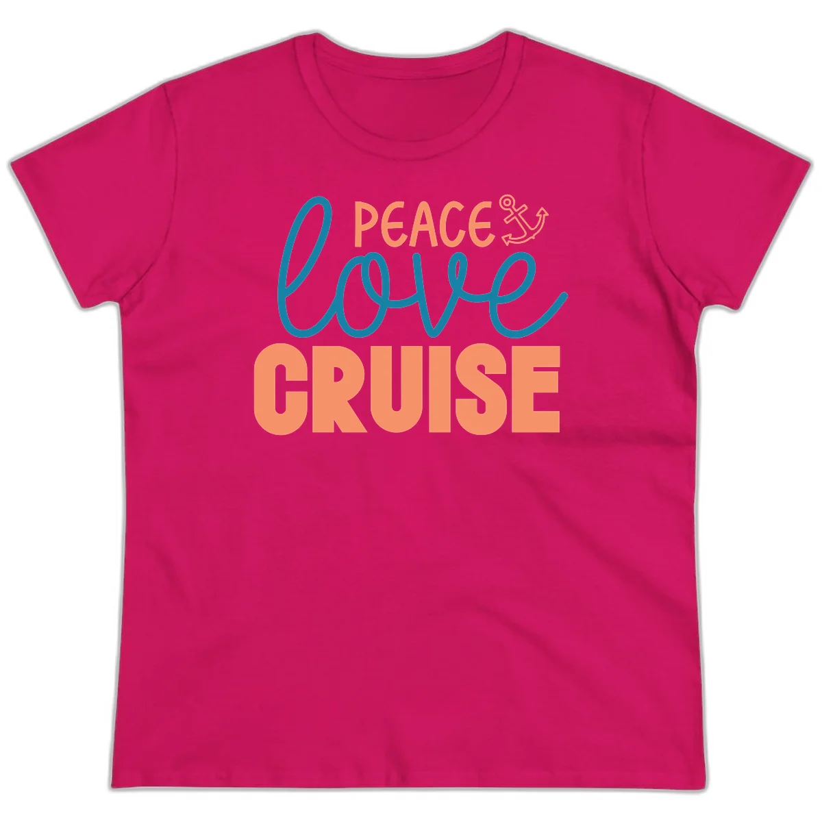 Peace Love Cruise Ladies Tee in Heliconia